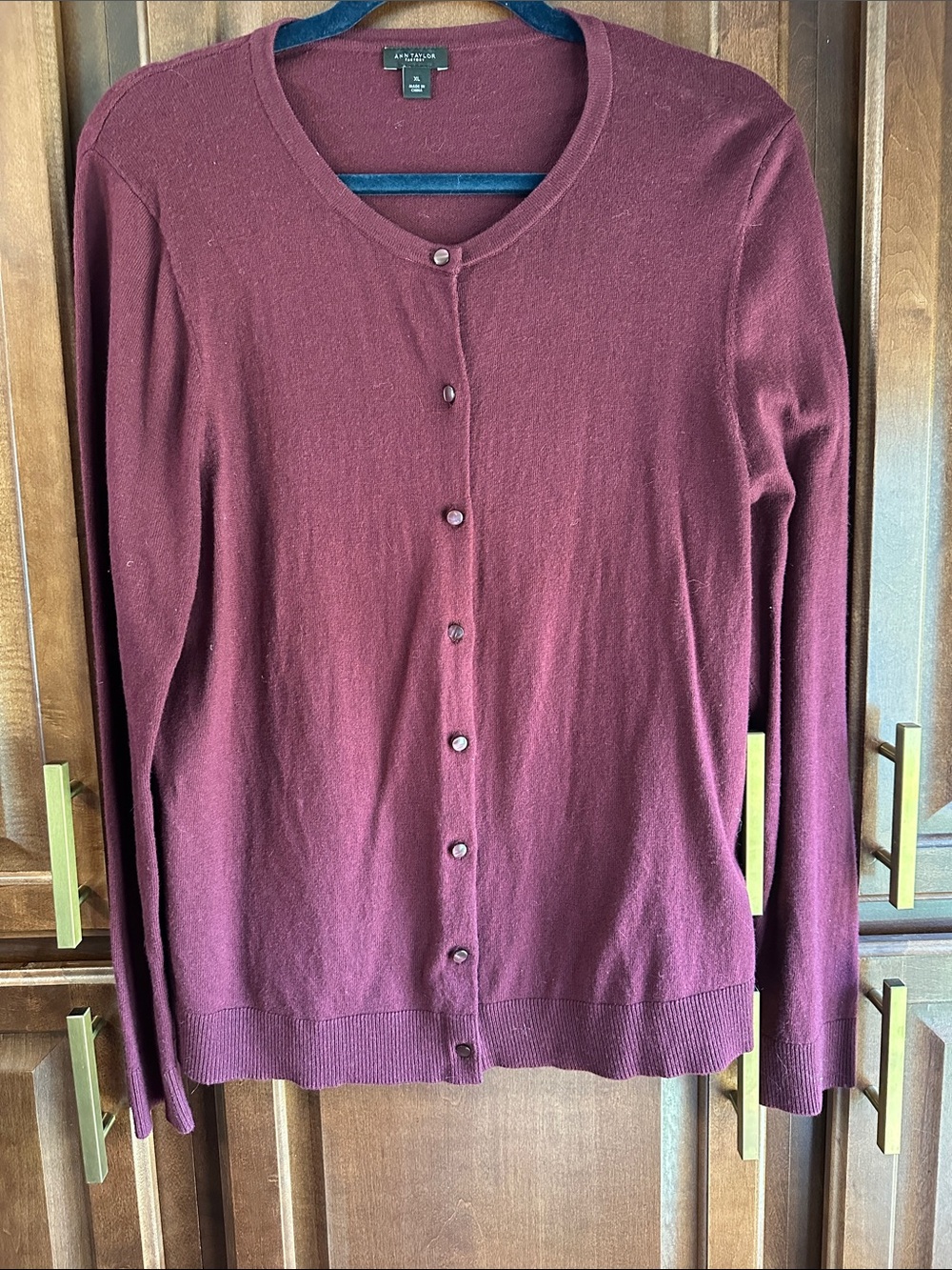 Ann Taylor Factory Burgundy Button-Front Cardigan